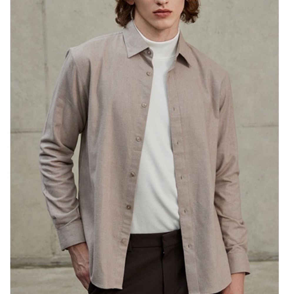 MIND BRIDGE common basic flannel shirt in Beige SZ: 100 (Medium)